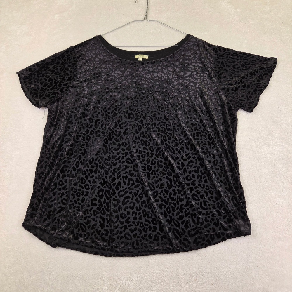 Kori America Plus Black Leopard Burnout Velvet Short Sleeve Top XL